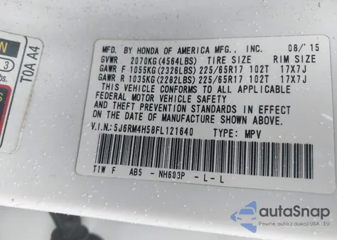 2015 Honda Cr-V Ex from USA, damaged, VIN 5J6RM4H58FL121640